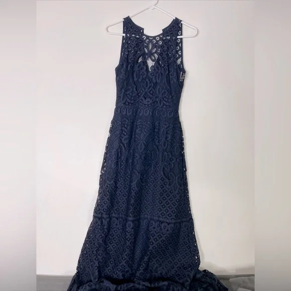 Vera Wang | Dresses | Womens Size 2 Vera Wang Dress Blue Lace Sleeveless  Evening A60423 | Poshmark